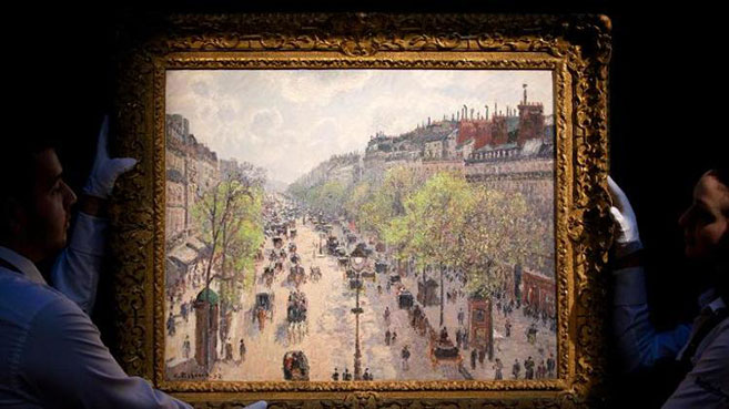 Camille-Pissarro's-Le-Boulevard-Montmartre,-matinee-de-printemps