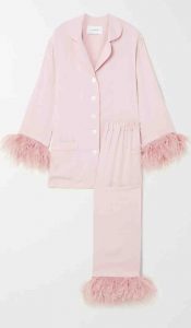 _Sleeper. Pink Party feather-trimmed crepe de chine pajama set. £245