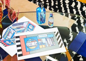 Plans for ’Supermarket’, an installation designed by Camille Walala.   Image courtesy of Bombay Sapphire