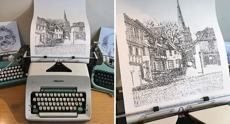 Художник рисует Лондон при помощи печатной машинки
