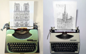 Художник рисует Лондон при помощи печатной машинки