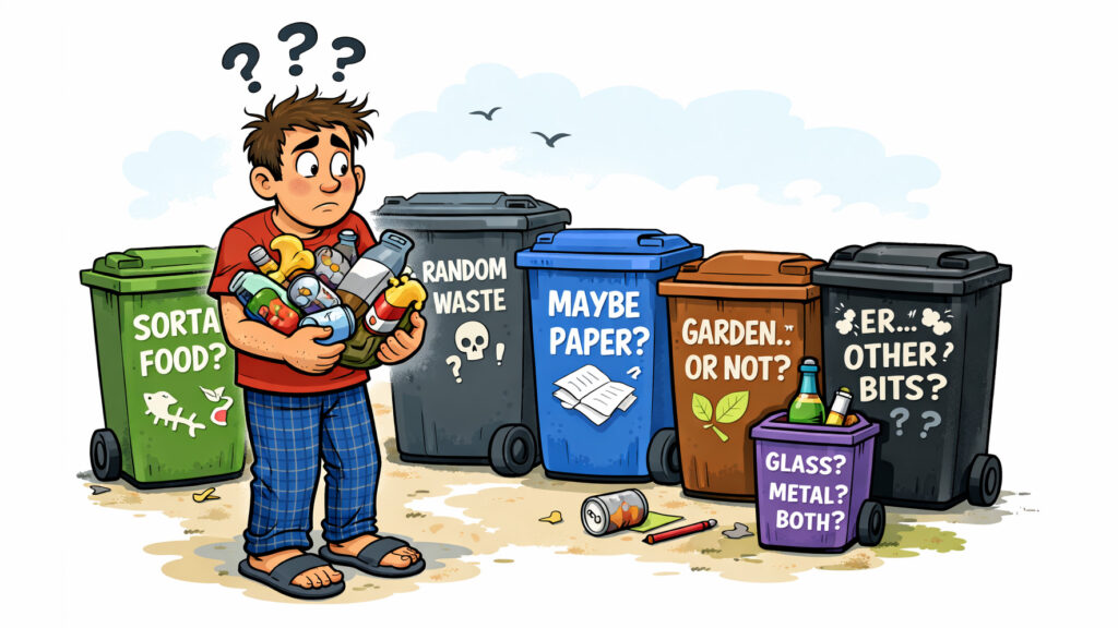 Сортировка мусора в Великобритании 2026: четыре контейнера вместо хаоса